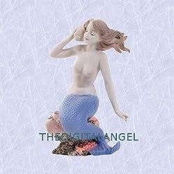 Porcelain mermaid statue home garden sculpture w shell (The Digital Angel Decor)