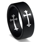 8MM Men's Titanium Ring Wedding Band Black Plated and Silver color Cross