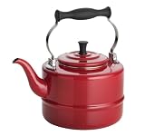 BonJour Porcelain Teakettle, Vintage Design, Red