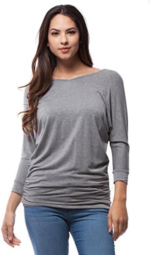 Equivida Ultra Sleek Womens 3/4 Sleeve Drape V Neck Top with Side Shirring
