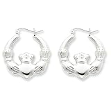 Sterling Silver Polished Claddagh Hoop Earrings