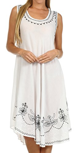 Sakkas 1051 Everyday Essentials Caftan Tank Dress / Cover Up - White / Black- One Size