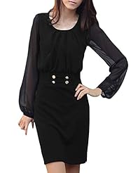 Sheer Shirred Chiffon/Cotton/Polyester Scoop Neck Long Sleeves Mini Dress 