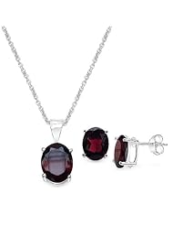 9.75 Carat Garnet Oval Shape .925 Sterling Silver Earring & Pendant Set