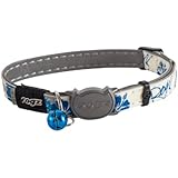 Rogz Catz GlowCat Reflective Glow in The Dark Safeloc Breakaway Cat Collar, 3/8-Inch, Blue Floral Design