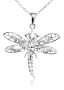 Sterling Silver Cubic Zirconia Dragonfly Pendant, 18"