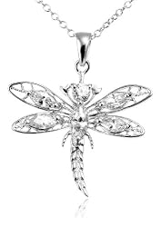 Sterling Silver Cubic Zirconia Dragonfly Pendant, 18"