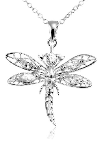 Sterling Silver Cubic Zirconia Dragonfly Pendant