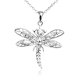 Sterling Silver Cubic Zirconia Dragonfly Pendant, 18"