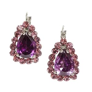 Silvertone Purple Rhinestones Dangle Earrings Fashion Jewelry