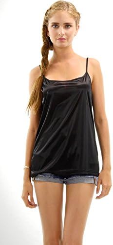 Eve and Moilla Women's Spaghetti Strap Underslip Tank Top (Large, Black)