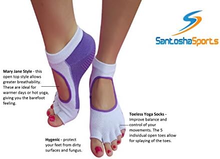 Pilates and Yoga Socks - SantoshaSports WOMEN'S Toeless Yoga Pilates Non slip Socks - Pack of 2 Variations