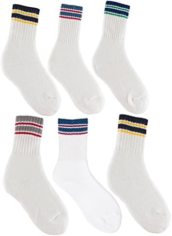 Go West 6 Pack Boys Sports Socks White With Thick Stripe, 10-13