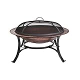 CobraCo FB6132 Round Cast Iron Copper Finish Fire Pit Bowl with Screen and Cover