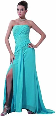 Dearta Women's Sheath Strapless Sweep Train Prom Dresses US 6 Tiffany Blue