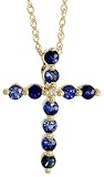 14ct Gold 18 Chain & 5/8 (16mm) tall Cross Pendant, w/ 0.45 Total Carat Brilliant Cut Diamond & Brilliant Cut Blue Sapphire Stones