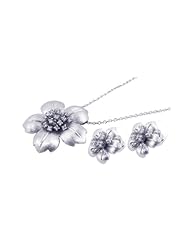 Nickel Free Sterling Silver Pendant & Earring Sets Silver Flower CZ Set
