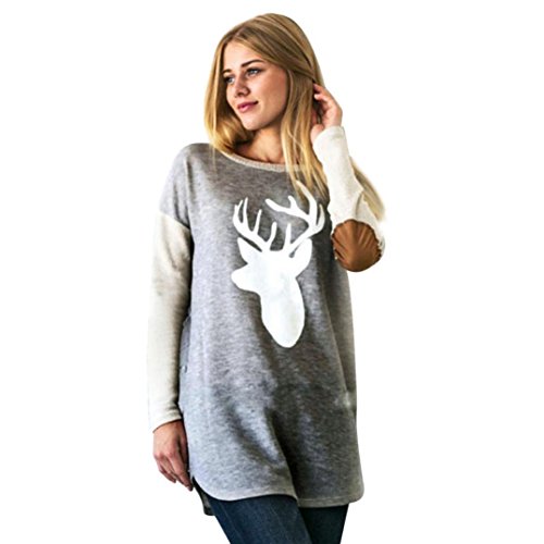 WILLTOO Women Long Sleeve Deer Printed Shirt Blouse Tops