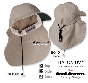 Adams EOM101 6-Panel Cap with Elongated Bill and Neck Cap - Khaki - OS