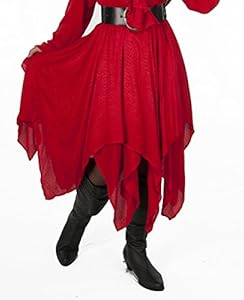 Dress Like A Pirate Brand 2 Layer Satin Jacquard Gypsy Skirt (S/M, Red)