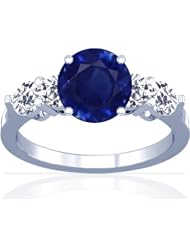14K White Gold Round Cut Blue Sapphire Ring With Sidestones (GIA Certificate)