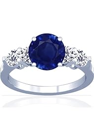 Platinum Round Cut Blue Sapphire Ring With Sidestones (GIA Certificate)