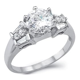 Size- 4 - Solid 14k White Gold Round Solitaire CZ Cubic Zirconia Engagement Ring New 1.5 ct: Jewelry