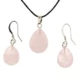 Rose Quartz Faceted Pear Shaped Pendant and Earrings Set - 13x17mm Pendant, 11x14mm Earrings - Adjustable Cord Necklace Rose Quartz Faceted Pear Shaped Pendant and Earrings Set - 13x17mm Pendant, 11x14mm Earrings - Adjustable Cord Necklace
