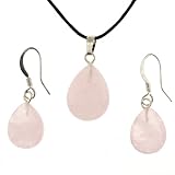 IMAGE OF Rose Quartz Faceted Pear Shaped Pendant and Earrings Set - 13x17mm Pendant, 11x14mm Earrings - Adjustable Cord Necklace