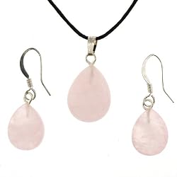 Rose Quartz Faceted Pear Shaped Pendant and Earrings Set - 13x17mm Pendant, 11x14mm Earrings - Adjustable Cord Necklace