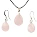 Rose Quartz Faceted Pear Shaped Pendant and Earrings Set - 13x17mm Pendant, 11x14mm Earrings - Adjustable Cord Necklace