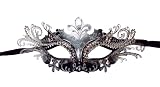 Venetian Black Mask w/ Silver Metal Laser-cut and Crystals on Eyes