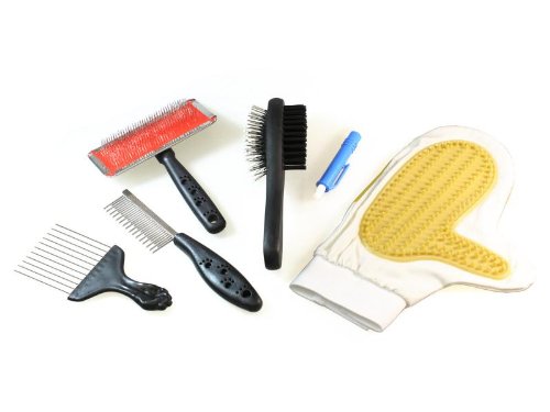 Haustier Pflege Set 6 Teile Katzen Hunde Bürste Kamm + Tasche
