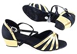 Nuoya005 Ballroom Latin Tango Dance Shoes Heeled Salsa for Children Girl Women 3.5cm EU 31(US 13) Black Gold