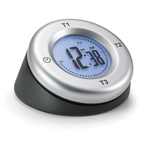 Polder TMR-540 Opus Digital Triple Timer with Clock, Stainless Steel and Black