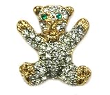 Gold Plated Open Arm Bear Pin with Cubic Zirconia Gemstones - Fashion Brooch
