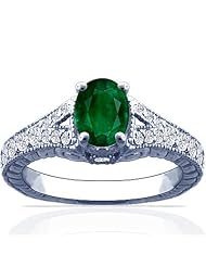 14K White Gold Oval Cut Emerald Fana Designer Ring