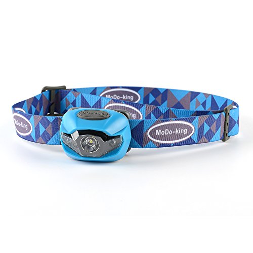 Modoking Hands Free Headlight with Red Lights for Reading, Camping, Running, Fishing and Climbing. Lightweight and Comfortable LED Headlamp, 3 AAA Batteries Included (blue)