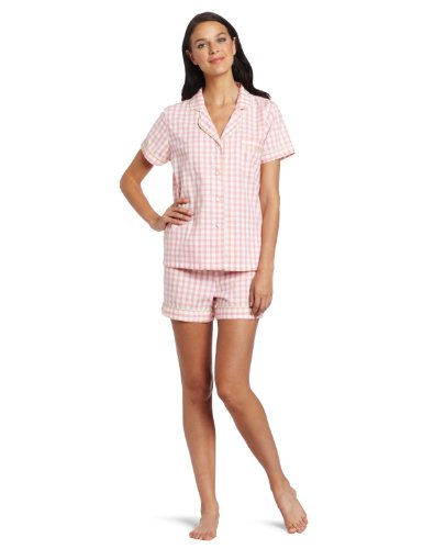 Dearfoams Women's Short Sleeve Picnic Plaid Shorty Pajama