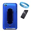 Attractive Blue Silicone Skin for Apple iPod Touch 4th Generation (8GB 16GB 32GB) iPod Touch 4 Latest Gen + Workout Armband + Clear Screen Protector + Wristband