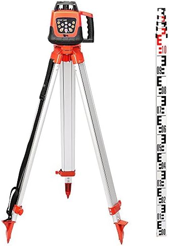 ITEMPLAZZA Rotary Red Laser Level +Tripod + 5M Staff Fully Automatic Electronic Self Leveling Motorized Horizontal and Vertical Lines Level 500m Bright and Precise Laser Beam Range Support Remote Control with Carryring Case