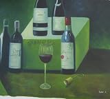 20X24 inch Hand-painted Still Life Painting Wine Cup&Bottles