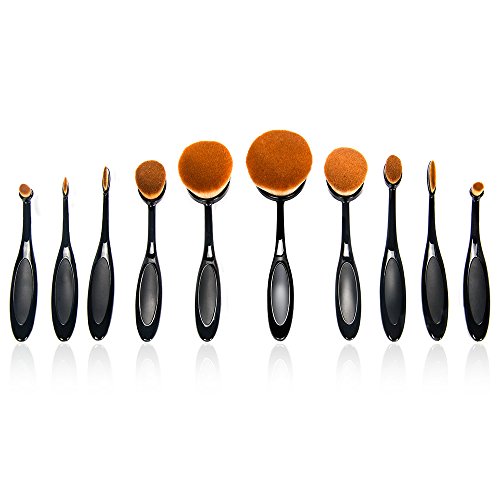 Bestidy Professional 10 Pcs Soft Oval Toothbrush Makeup Brush Sets Foundation Brushes Cream Contour Powder Blush Concealer Brush Makeup Cosmetics Tool Set (Black)