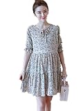 【TPGROWIN】 マタニティ ウェア ワンピース ドレス シフォン 花柄 エレガント 外出着 妊婦服 Aライン 森ガール フリル 全3色 (Free, ベージュ)