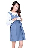【SEBLES】マタニティ 妊婦 ファッション ワンピース カジュアル フレア スカート リボン 無地 コットン ポリエステル ラウンドネック ハイウエスト スカート 半袖 長袖 春 初夏 夏(ブルー