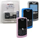Combo of White, Blue, Pink Silicone Skin Cover Case and Kingston 4GB microSDHC Class 4 Memory Card with miniSD, SD Adapter for Blackberry 8800 8820 8830