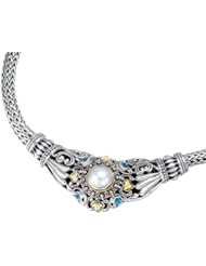 925 Silver, Mabe Pearl & Blue Topaz Necklace with 18k Gold Accents- 18 IN
