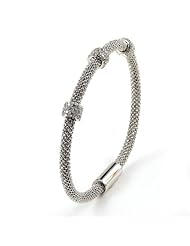 Sterling Silver Magnetic Silver Cubic Zirconium Bangle
