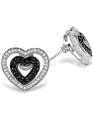 Sterling Silver Black and White Diamond Heart Earrings (.50 cttw, H-I Color, I2-I3 Clarity)