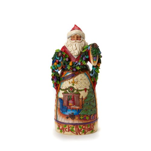 Jim Shore Heartwood Creek Santa Deck The Halls Santa Holding Garland with Christmas Scene Figurine 9-3/4-Inch